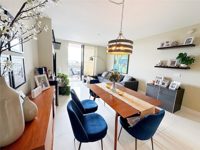 tiled dining room with expansive windows and baseboards