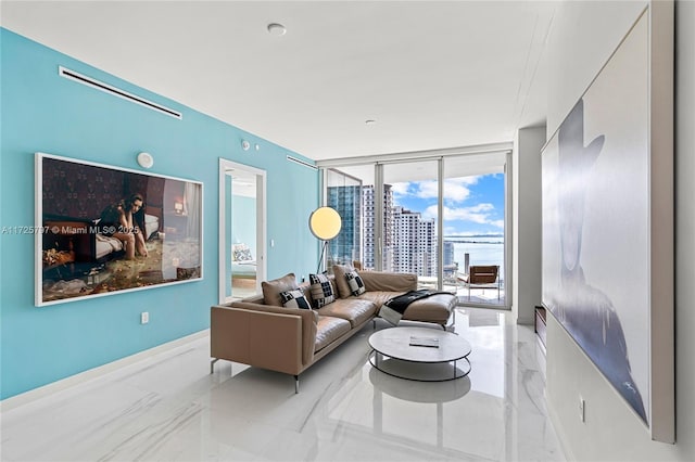 living room with expansive windows