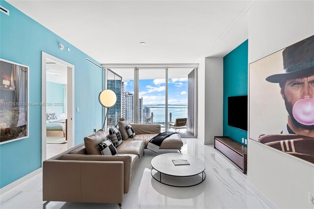 300 Biscayne Blvd Way Unit 2505, Miami, FL 33131 - living room featuring a wall of windows and marble finish flooring