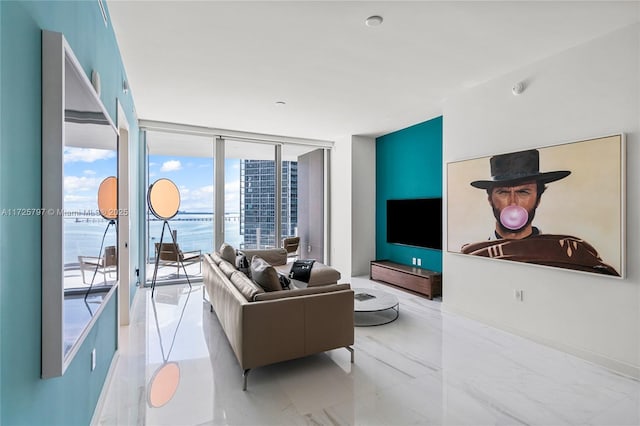 living room featuring expansive windows