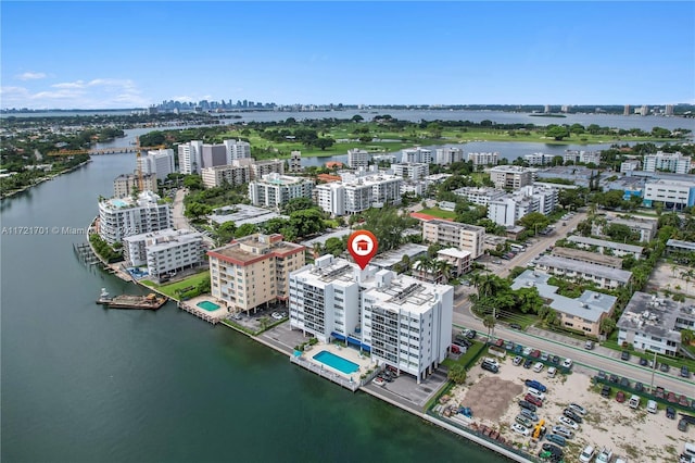 bird's eye view featuring a water view