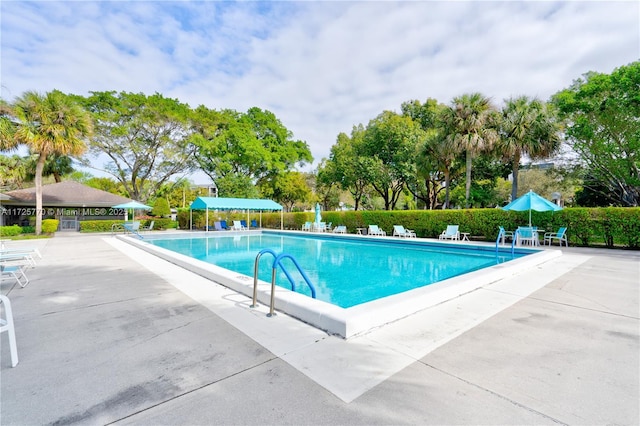 view of swimming pool featuring a patio