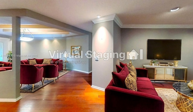 1 E Balfour Rd E, Palm Beach Gardens, FL 33418 - living room with crown molding and wood finished floors