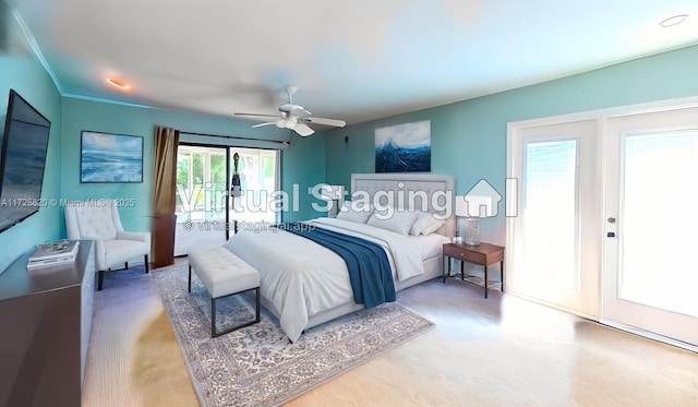 1 E Balfour Rd E, Palm Beach Gardens, FL 33418 - bedroom with access to outside, ceiling fan, and wood finished floors