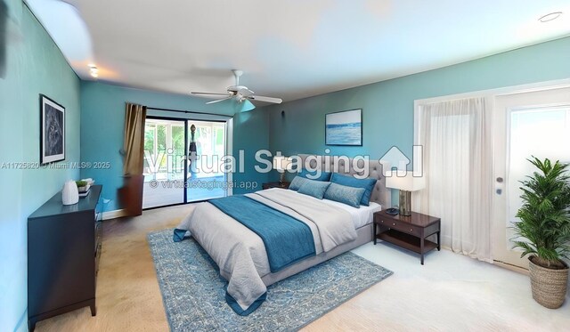 1 E Balfour Rd E, Palm Beach Gardens, FL 33418 - bedroom featuring access to outside, carpet floors, ceiling fan, and baseboards