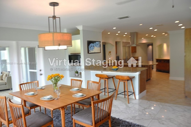 1 E Balfour Rd E, Palm Beach Gardens, FL 33418 - dining space with crown molding and recessed lighting