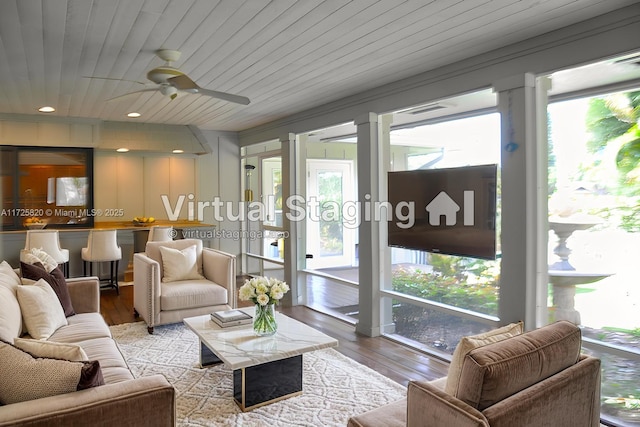 1 E Balfour Rd E, Palm Beach Gardens, FL 33418 - living room with ceiling fan and wood finished floors