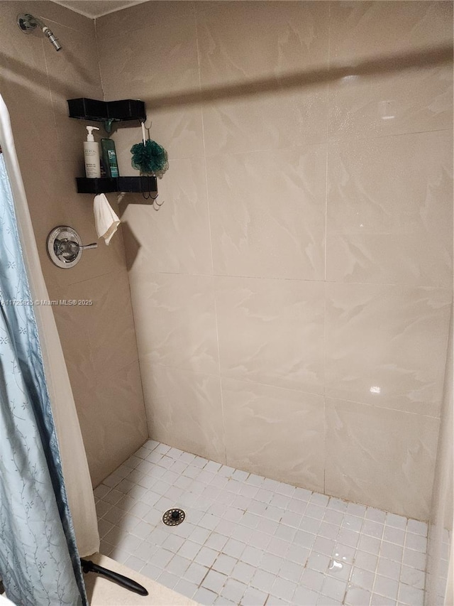 bathroom with a shower with shower curtain