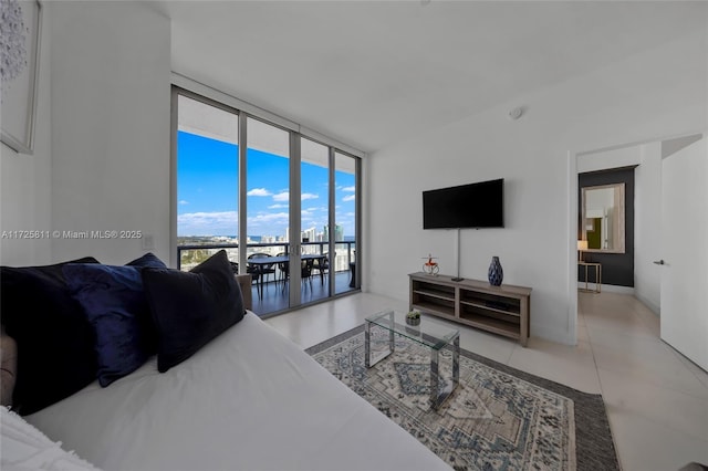 tiled living room with expansive windows