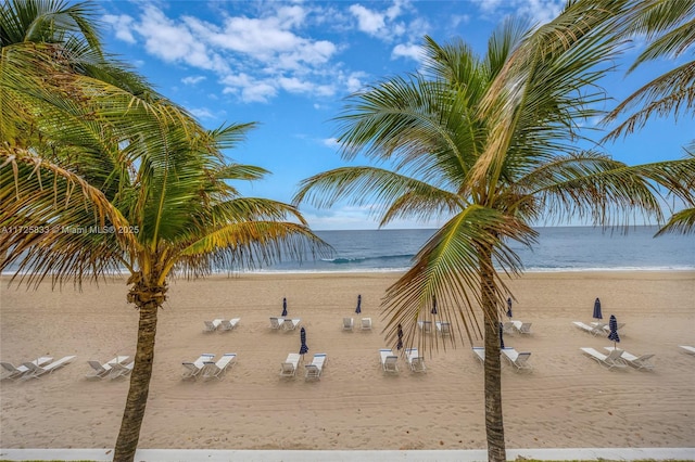 view of water feature with a view of the beach