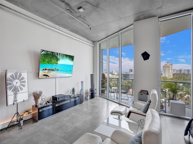 living room with a wall of windows