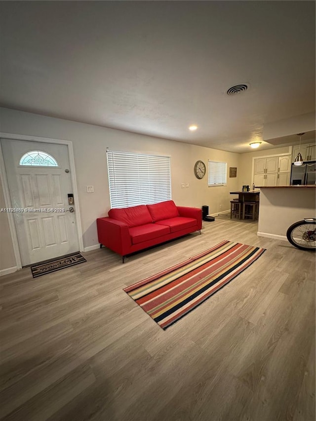 living room with hardwood / wood-style floors