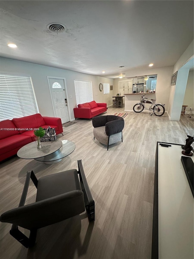 living room with light hardwood / wood-style flooring