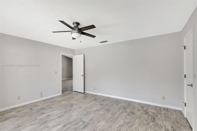 spare room featuring light hardwood / wood-style floors and ceiling fan