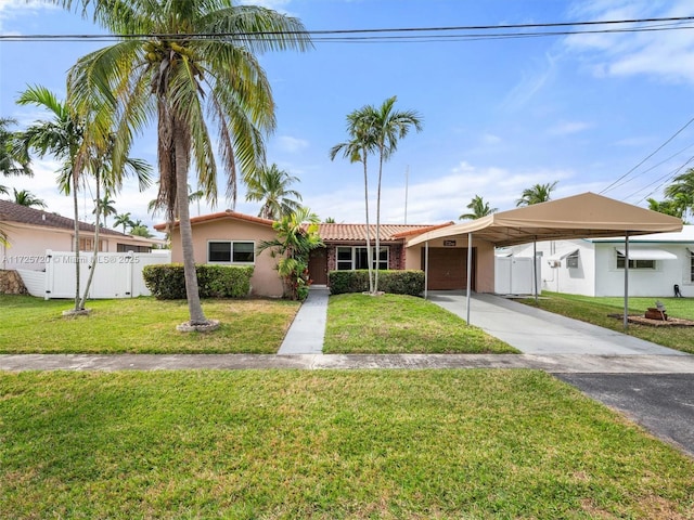 ranch-style house with a front lawn and a garage