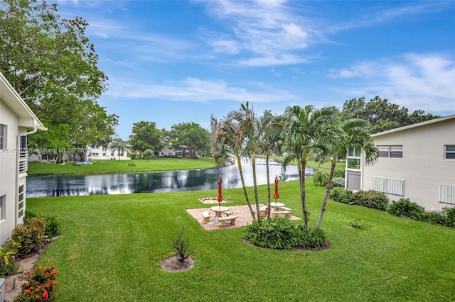 view of yard with a water view