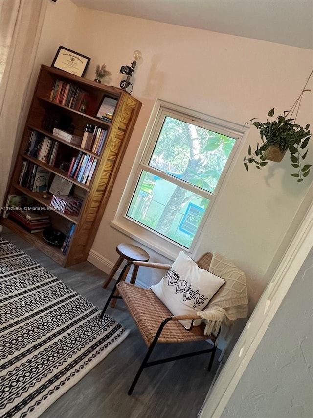 sitting room with wood-type flooring