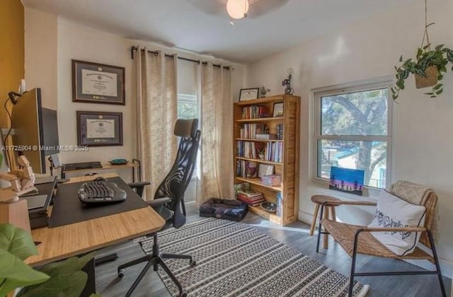 office area with hardwood / wood-style flooring