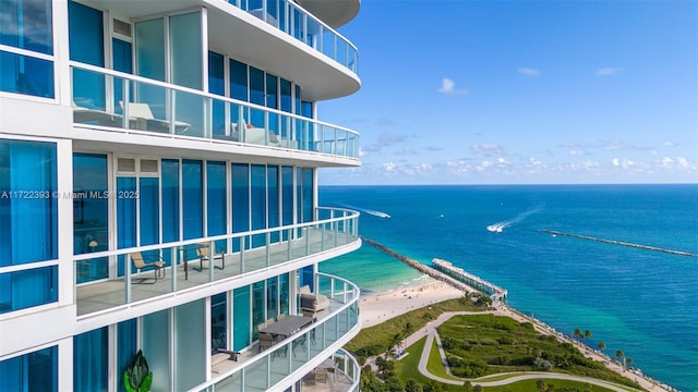 view of water feature with a view of the beach