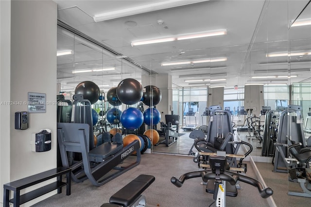 workout area with expansive windows