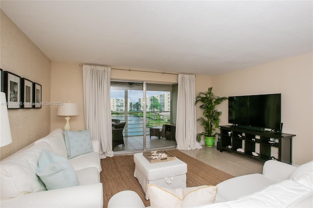 living room with tile patterned floors