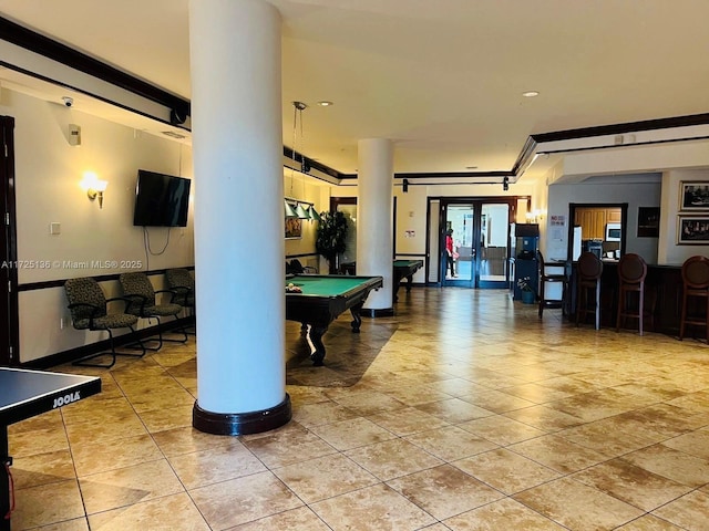 recreation room with french doors and billiards