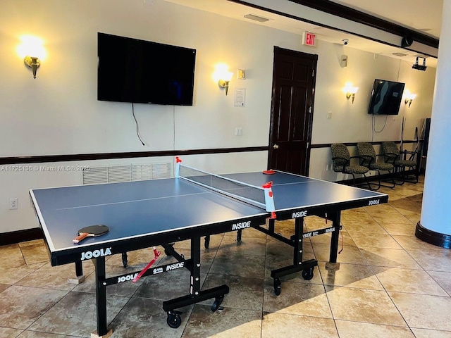 game room with light tile patterned floors