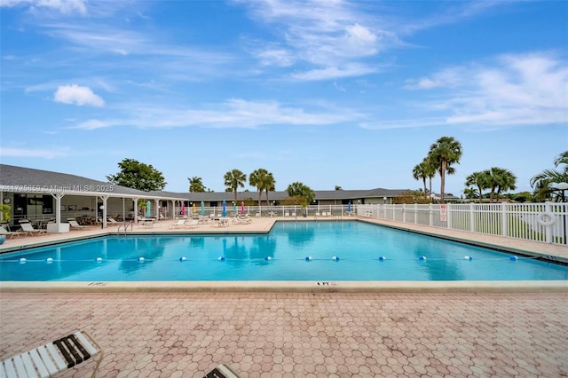 view of swimming pool featuring a patio