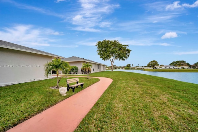 view of yard with a water view