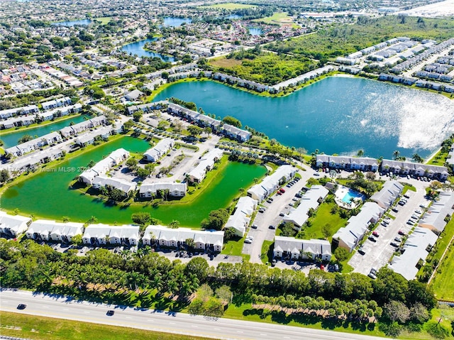 aerial view featuring a water view