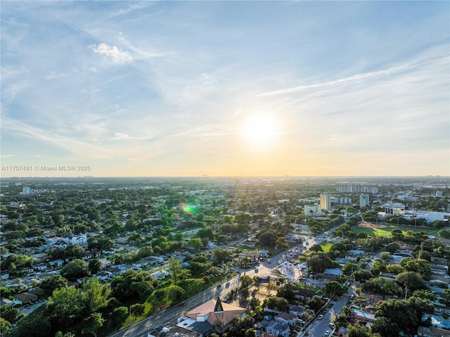 view of aerial view at dusk