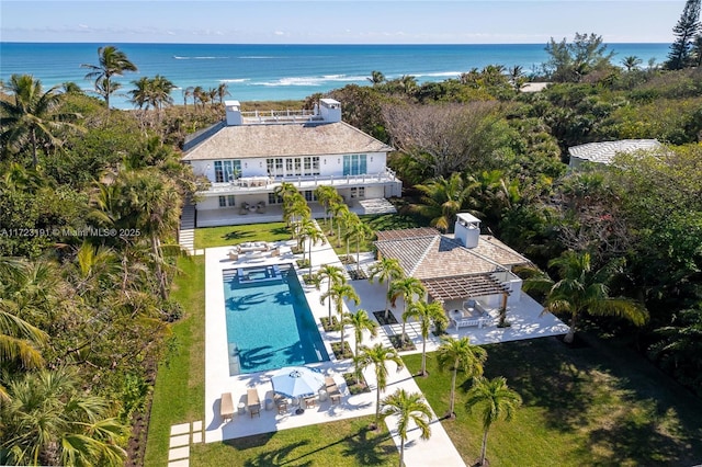 aerial view featuring a water view