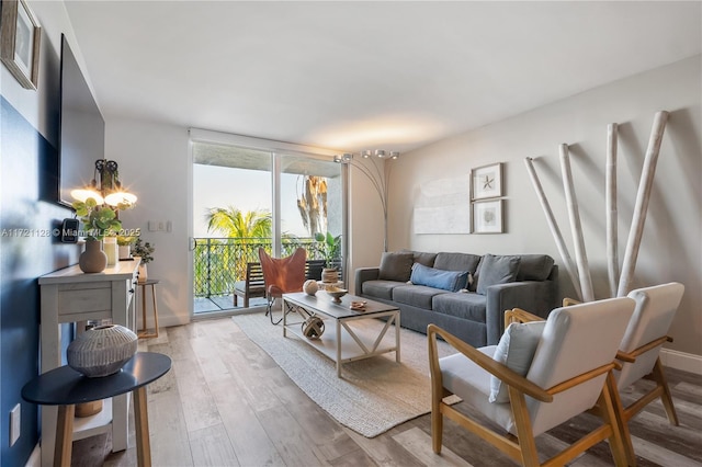 living room with wood-type flooring