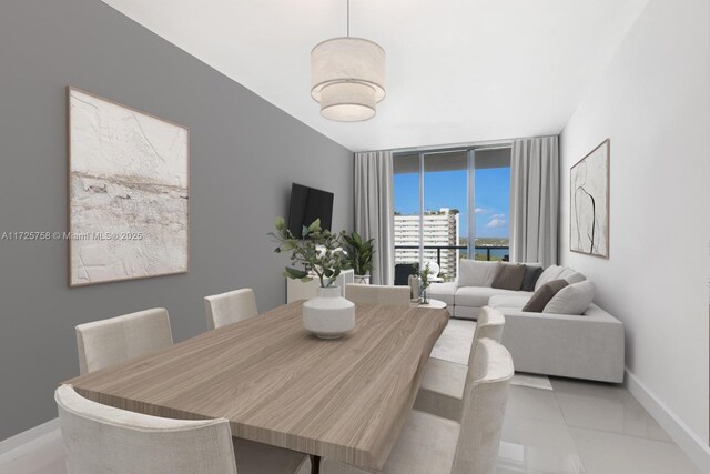 dining space with expansive windows