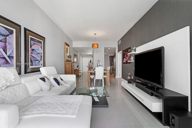 living room featuring light tile patterned flooring