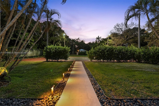 view of yard at dusk