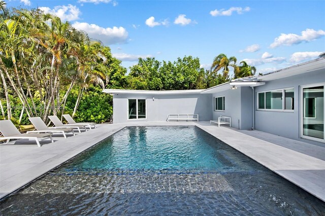 view of swimming pool featuring a patio area