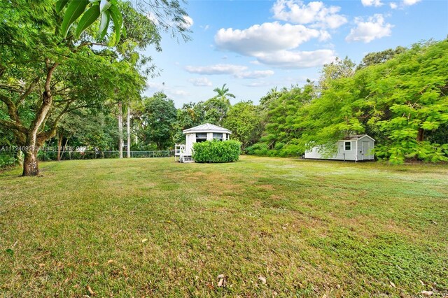 view of yard with a storage shed