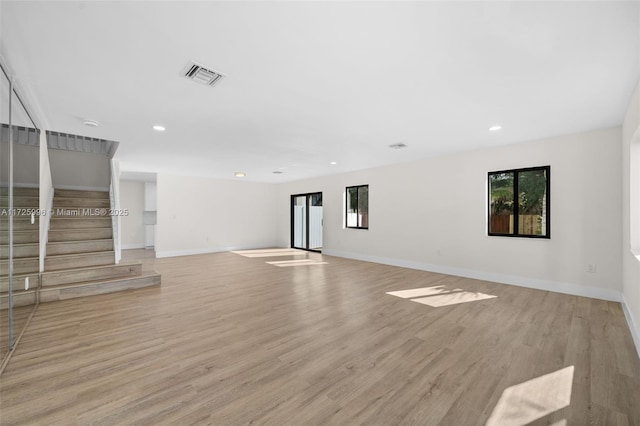 unfurnished living room featuring light hardwood / wood-style floors