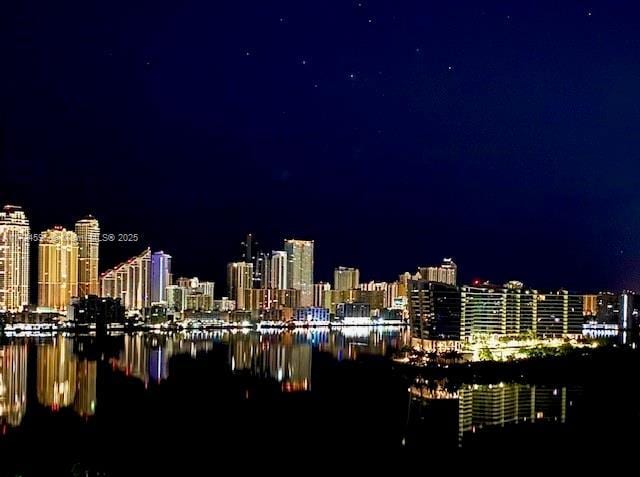 property's view of city featuring a water view