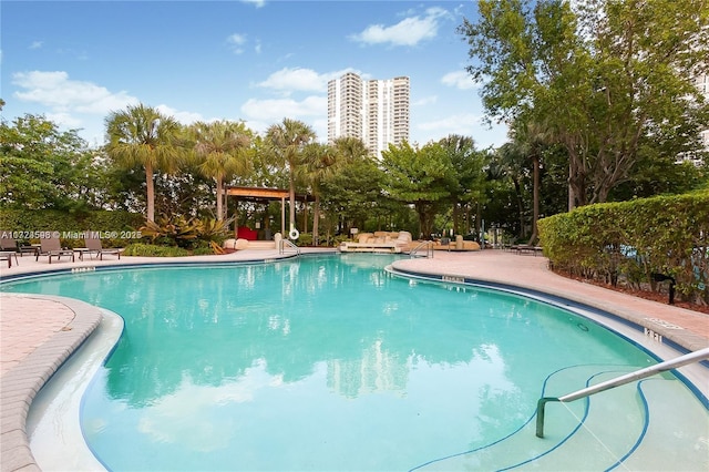 view of swimming pool featuring a patio