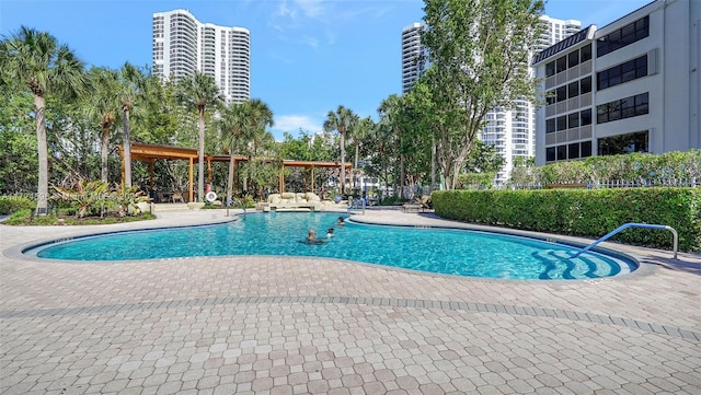 view of swimming pool with a patio