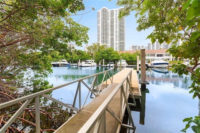 view of dock with a water view