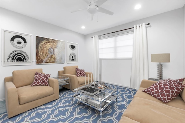 living room with ceiling fan