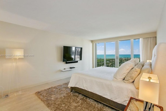 bedroom with light hardwood / wood-style floors and access to outside