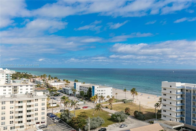 view of water feature with a beach view