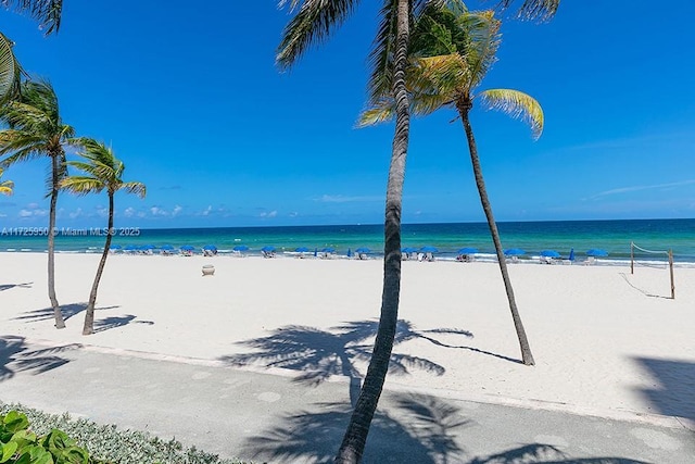 view of water feature with a view of the beach