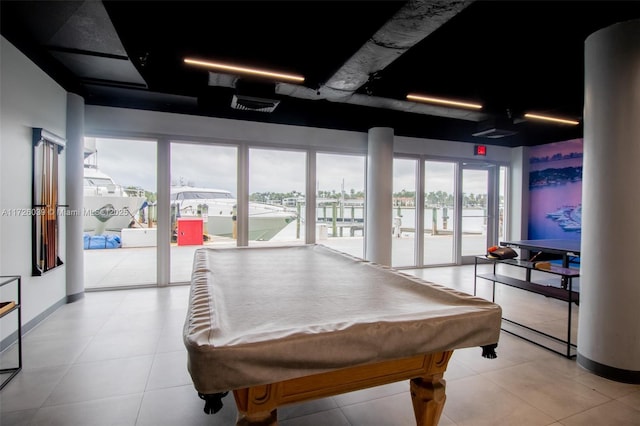 game room with french doors and billiards