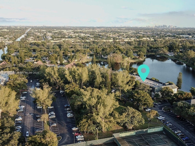 aerial view featuring a water view