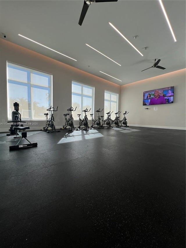 gym with ceiling fan